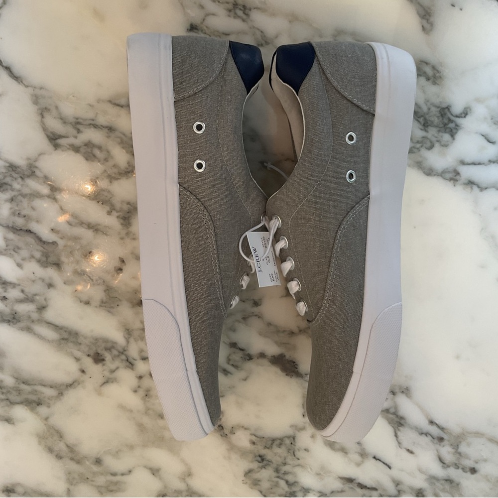 NWT JCrew Shoes Mens Size 9 Casual Comfort Low Grey Canvas Lace up Sneakers - Picture 6 of 11
